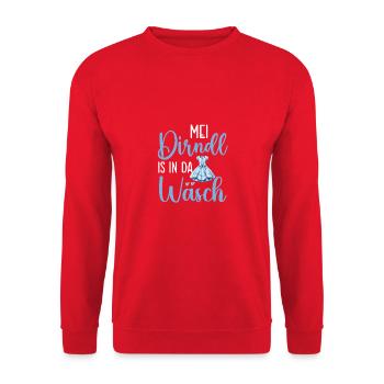 Mei Dirndl is in da Wäsch | Trachten - Unisex Pullover - Rot - Vorne - Alina (178cm) & Michal (187cm)