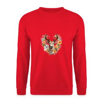 Ersatz Dirndl Hirschgeweih Hirsch - Unisex Pullover - Rot - Vorne - Alina (178cm) & Michal (187cm)