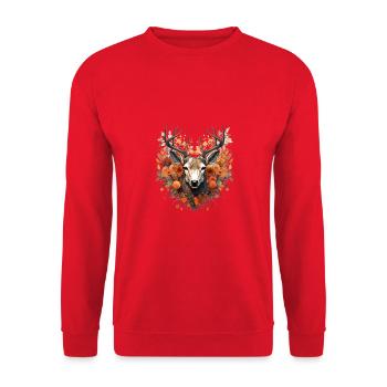 Ersatz Dirndl Hirschgeweih Hirsch - Unisex Pullover - Rot - Vorne - Alina (178cm) & Michal (187cm)