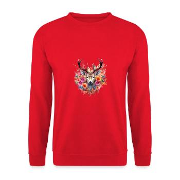 Ersatz Dirndl Hirschgeweih Hirsch - Unisex Pullover - Rot - Vorne - Alina (178cm) & Michal (187cm)