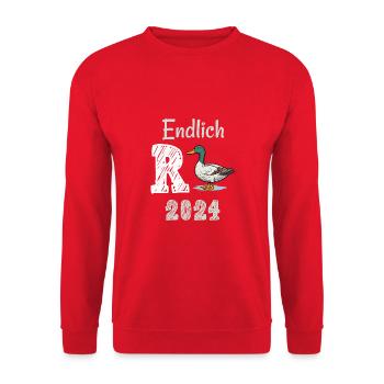 Rente 2024 mit Ente Rentner Ruhestand | R Ente - Unisex Pullover - Rot - Vorne - Alina (178cm) & Michal (187cm)