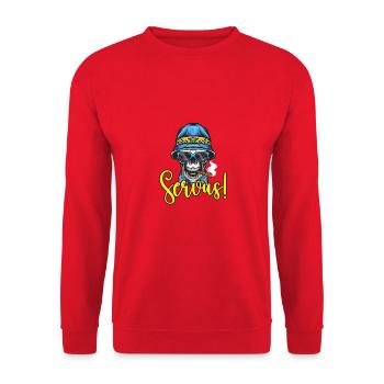 Lausbua Lausbub Lederhosen Trachten - Unisex Sweatshirt - red - Front - Alina (178cm) & Michal (187cm)