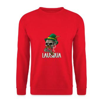 Lausbua Lausbub Lederhosen Trachten - Unisex Pullover - Rot - Vorne - Alina (178cm) & Michal (187cm)