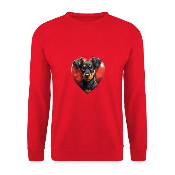 Dog Lover Dobermann Pinscher Hund Valentinstag - Unisex Pullover - Rot - Vorne - Alina (178cm) & Michal (187cm)
