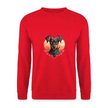 Dog Lover Dobermann Pinscher Hund Valentinstag - Unisex Pullover - Rot - Vorne - Alina (178cm) & Michal (187cm)