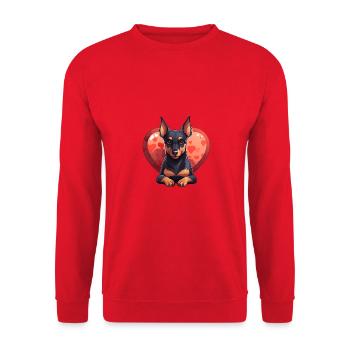 Dog Lover Dobermann Pinscher Hund Valentinstag - Unisex Pullover - Rot - Vorne - Alina (178cm) & Michal (187cm)