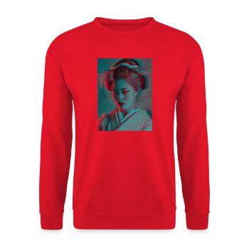 Glitch Geisha Neon-Porträt - Unisex Pullover - Rot - Vorne - Alina (178cm) & Michal (187cm)