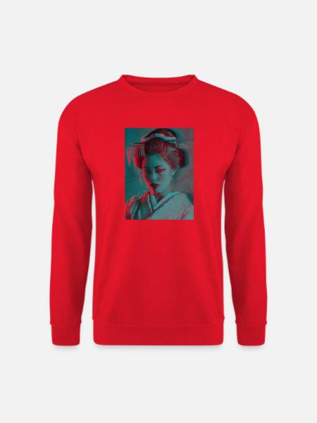 Glitch Geisha Neon-Porträt - Unisex Pullover - Rot