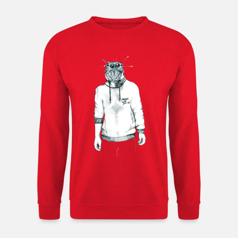 Mensch mit Spinnenkopf im Kapuzenpullover - Unisex Pullover - Rot