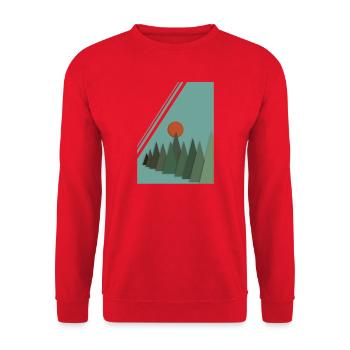 Abstrakte Berglandschaft mit roter Sonne - Unisex Pullover - Rot - Vorne - Alina (178cm) & Michal (187cm)