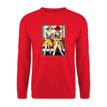 Pop Art zwei Frauen Freundinnen Unterhaltung  - Unisex Pullover - Rot - Vorne - Alina (178cm) & Michal (187cm)