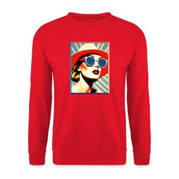 Pop Art Femme Chapeau De Soleil Lunettes De Soleil Mode Portrait - Sweat-shirt Unisexe - rouge - Devant - Alina (178cm) & Michal (187cm)