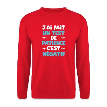 Ich habe einen Geduldstest gemacht: Es ist negativer Humor - Unisex Pullover - Rot - Vorne - Alina (178cm) & Michal (187cm)