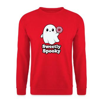 Cute Haunted Ghost with Donut - Unisex Sweatshirt - red - Front - Alina (178cm) & Michal (187cm)