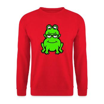 Frosch Kind Familie Papa Mama Huckepack Vatertag - Unisex Pullover - Rot - Vorne - Alina (178cm) & Michal (187cm)