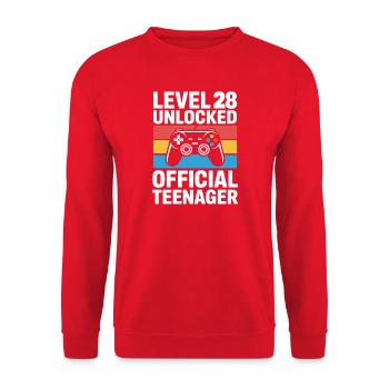 T-shirt Teen Débloqué de niveau 28 - Sweat-shirt Unisexe - rouge - Devant - Alina (178cm) & Michal (187cm)