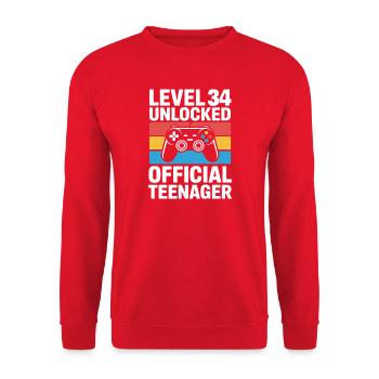 Level 34 freigeschalteter offizieller Teenager - Unisex Pullover - Rot - Vorne - Alina (178cm) & Michal (187cm)