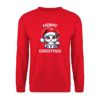 Miauige Weihnachtskatze - Unisex Pullover - Rot - Vorne - Alina (178cm) & Michal (187cm)