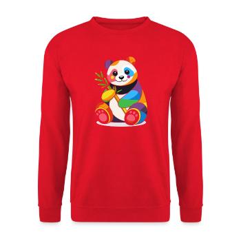 Bunter Panda mit Bambus – Fröhliches Design - Unisex Pullover - Rot - Vorne - Alina (178cm) & Michal (187cm)