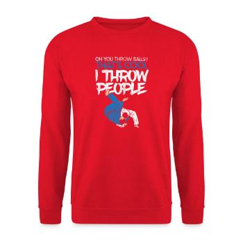 Oh You Throw Balls I Throw People Judo BJJ Design - Unisex Pullover - Rot - Vorne - Alina (178cm) & Michal (187cm)