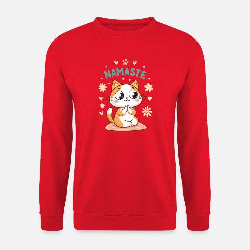 Namaste Pastel Kawaii Katze - Unisex Pullover - Rot