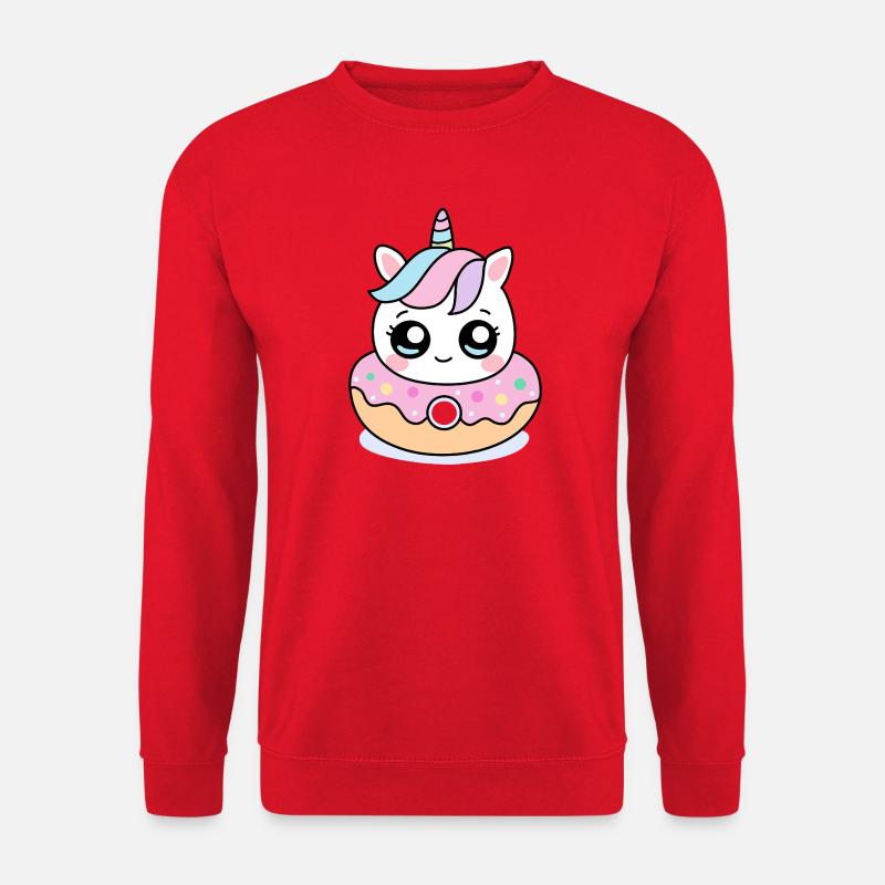 Einhorn-Donut Kawaii – Süßes Valentinsgeschenk - Unisex Pullover - Rot
