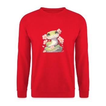 Kawaii Schlange Sakura - Jahr der Schlange Chibi - Unisex Pullover - Rot - Vorne - Alina (178cm) & Michal (187cm)