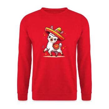 Lama Fiesta in Sombrero - Unisex Sweatshirt - red - Front - Alina (178cm) & Michal (187cm)