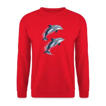 Two jumping dolphins illustration - Unisex Sweatshirt - red - Front - Alina (178cm) & Michal (187cm)
