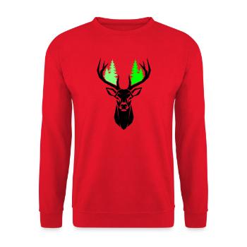 Deer Head Fir Trees Natural Green - Unisex Sweatshirt - red - Front - Alina (178cm) & Michal (187cm)