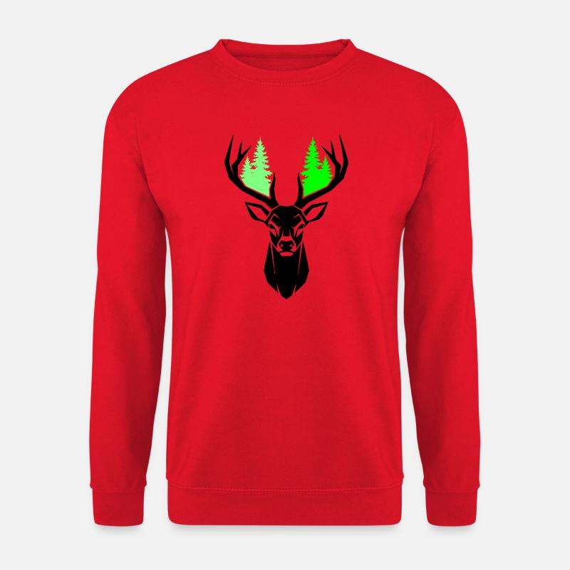Hirschkopf Tannen Natur Grün - Unisex Pullover - Rot