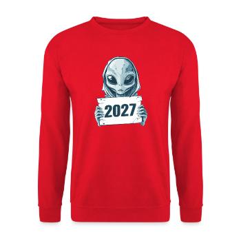 hellblaues Alien 2027 - Unisex Pullover - Rot - Vorne - Alina (178cm) & Michal (187cm)