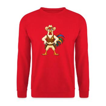 Hahn als Sheriff - Unisex Pullover - Rot - Vorne - Alina (178cm) & Michal (187cm)