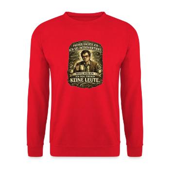 Früher dachte ich, ich sei introvertiert – Ich mag - Unisex Pullover - Rot - Vorne - Alina (178cm) & Michal (187cm)