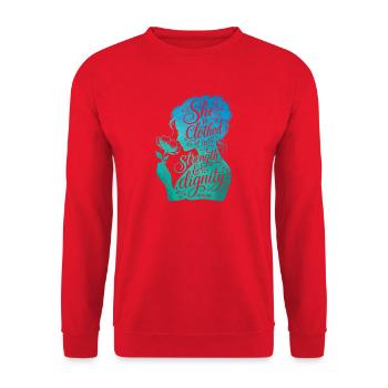 She is clothed in strength & dignity - Unisex Pullover - Rot - Vorne - Alina (178cm) & Michal (187cm)