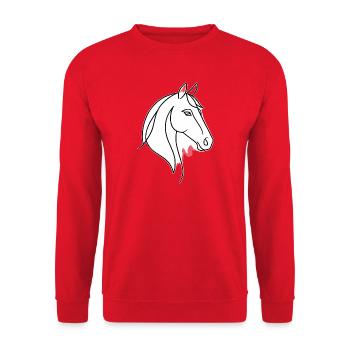 Linienkunst Pferd - Unisex Pullover - Rot - Vorne - Alina (178cm) & Michal (187cm)