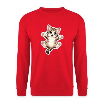 Katze mit ausgestreckten Pfoten - Unisex Pullover - Rot - Vorne - Alina (178cm) & Michal (187cm)
