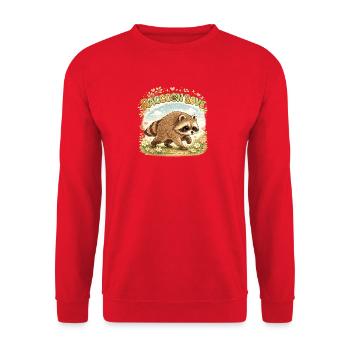 Raccoon Love – Süßer Waschbär im Vintage-Aquarell - Unisex Pullover - Rot - Vorne - Alina (178cm) & Michal (187cm)