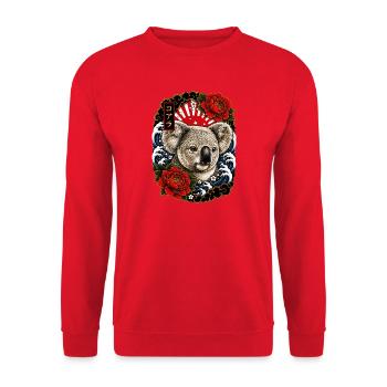 Koala im japanischen Irezumi Tattoo Stil - Unisex Pullover - Rot - Vorne - Alina (178cm) & Michal (187cm)