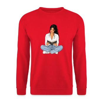Lesen ist meine Auszeit – Bücherliebe Booklover - Unisex Pullover - Rot - Vorne - Alina (178cm) & Michal (187cm)
