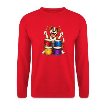 Excited Dog Playing Four Piece Drums - Unisex Sweatshirt - red - Front - Alina (178cm) & Michal (187cm)