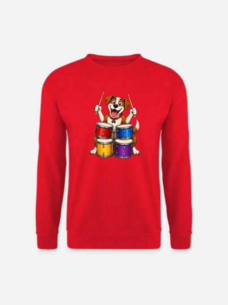 Aufgeregter Hund spielt vierköpfiges Schlagzeug - Unisex Pullover - Rot