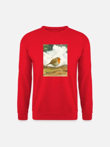 Rotkehlchen im Aquarell Stil - von Jörg Langhans - Unisex Pullover - Rot