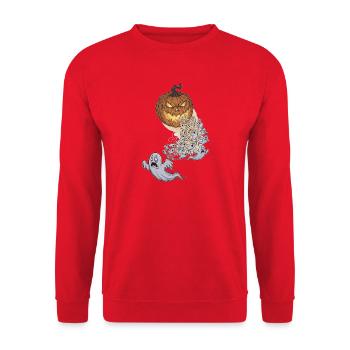  Halloween Kürbis Geister Grusel Spuk Herbstmotiv - Unisex Pullover - Rot - Vorne - Alina (178cm) & Michal (187cm)