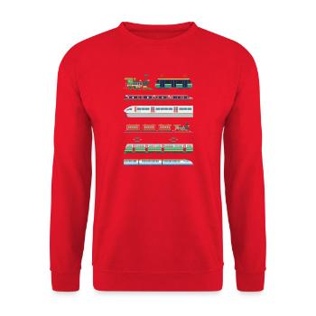 Eisenbahn Zug Lokomotive Bahn Eisenbahnfan Motiv - Unisex Pullover - Rot - Vorne - Alina (178cm) & Michal (187cm)
