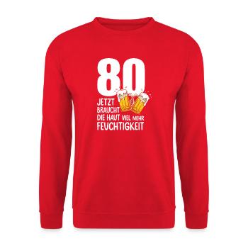 80 Geburtstag Bier Männer Lustiger Spruch - Unisex Pullover - Rot - Vorne - Alina (178cm) & Michal (187cm)