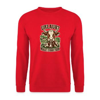 Urlaub Muasst d Kuah frogn - Unisex Pullover - Rot - Vorne - Alina (178cm) & Michal (187cm)