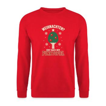 Tischtennis Weihnachten – Erst nach dem Punktspiel - Unisex Pullover - Rot - Vorne - Alina (178cm) & Michal (187cm)