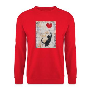 Banksy Cat - Unisex Pullover - Rot - Vorne - Alina (178cm) & Michal (187cm)