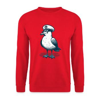 MÖWE KAPITÄN MÜTZE MEER WELLEN MARITIM BLAU ANKER - Unisex Pullover - Rot - Vorne - Alina (178cm) & Michal (187cm)